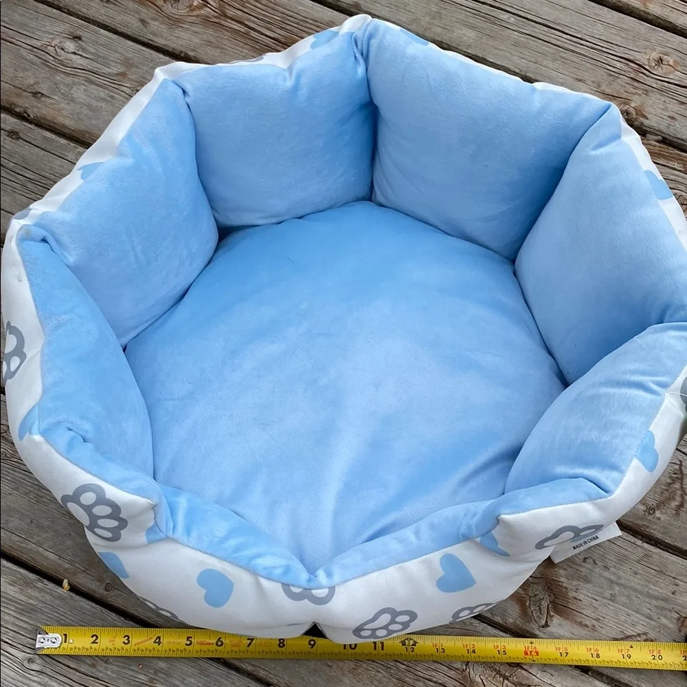 Blue and White Pet Bed with Heart and Paw Print